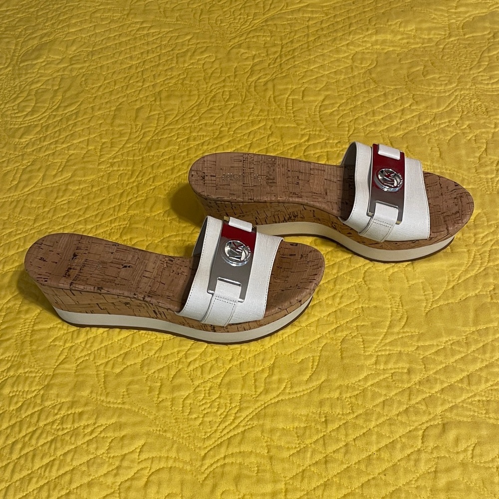 Stylish White and Red Women's Wedge Sandals